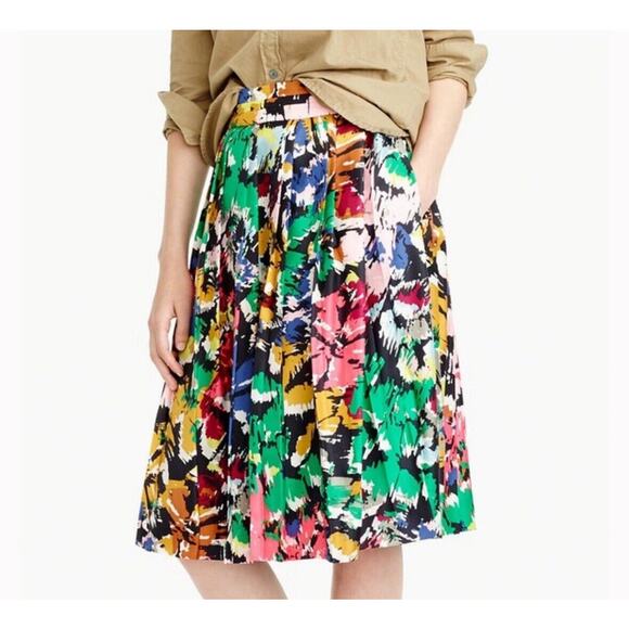 J. Crew Double Pleated Silk Flare Skirt Colorful Brushstroke Floral, Size 4 - Picture 5 of 13